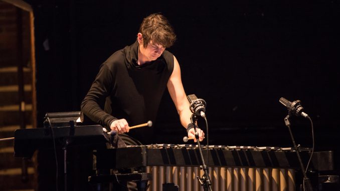 Glenn Kotche performing with Ate9 Dance Company in Danielle Agami's calling glenn, photo by Cheryl Mann copy
