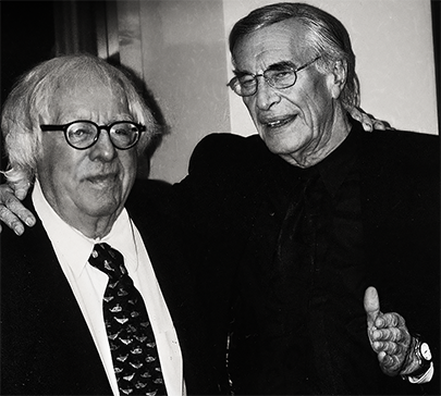 Ray Bradbury Martin Landau with arm around Ray Bradbury
